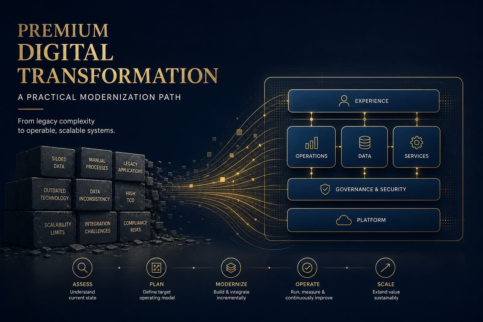Technology motif representing practical digital transformation