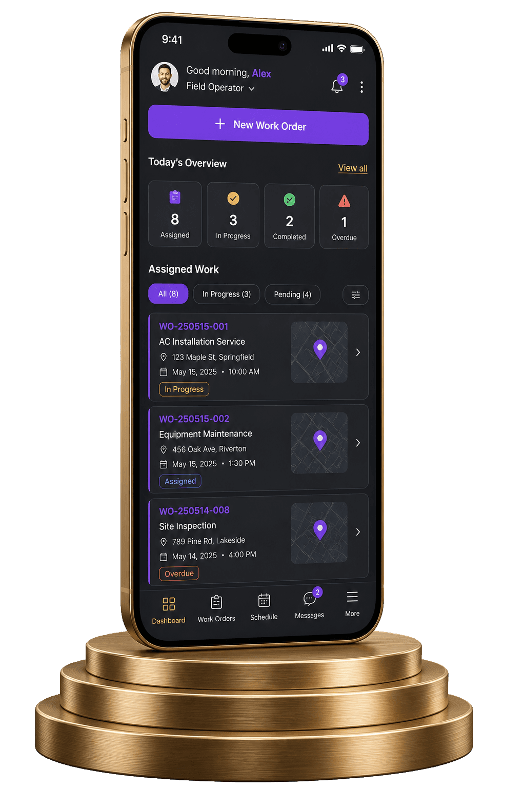 Field operations mobile application on a gold-frame phone